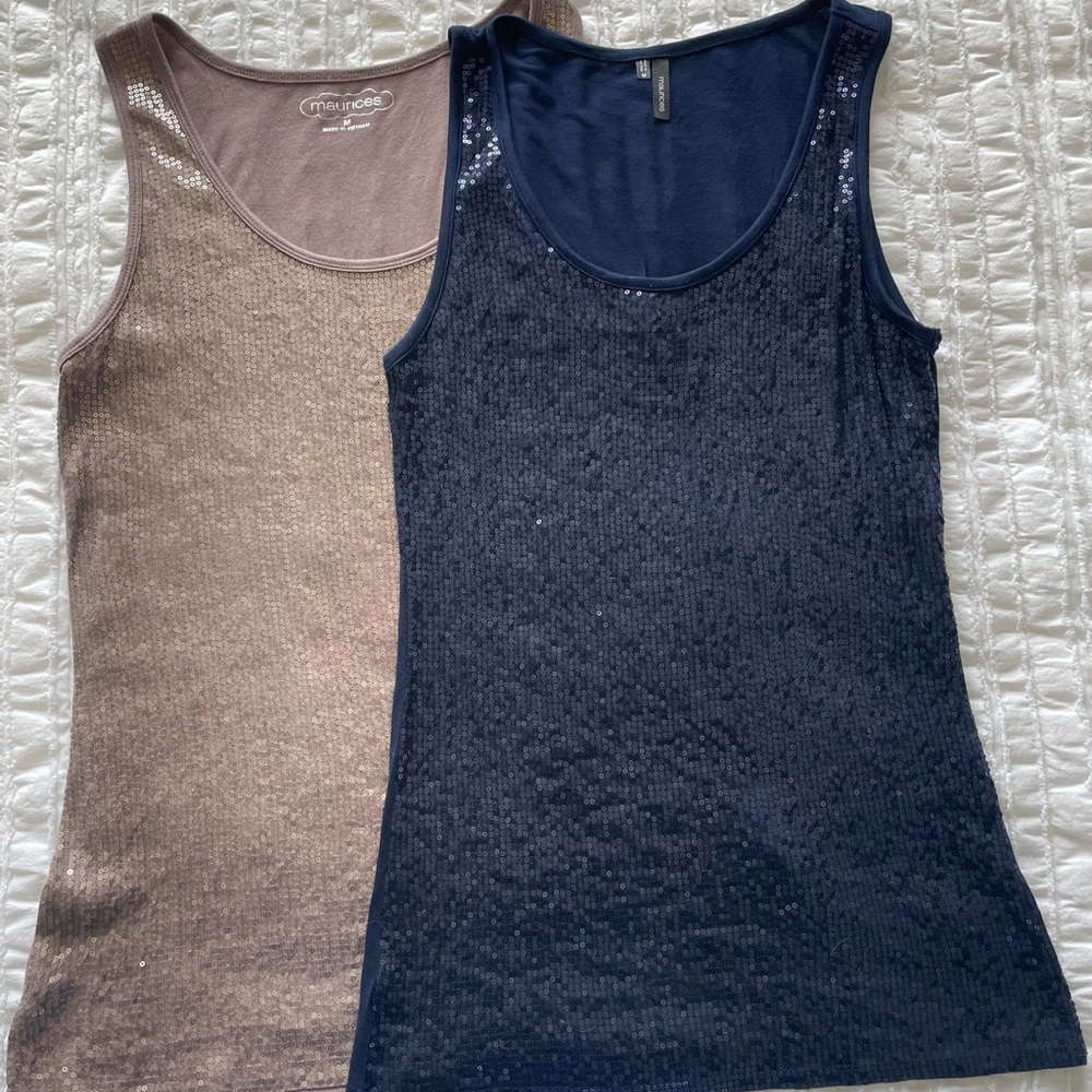 Maurices Fitted Sleeveless Tank Tops Taupe and Navy